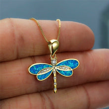 Libellen-Halskette in Gold mit Opal – Blau