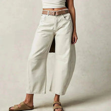 Hoch Taillierte Damenjeans mit Weitem Bein – Weiß