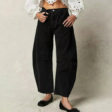Hoch Taillierte Damenjeans mit Weitem Bein – Schwarz