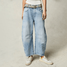 Hoch Taillierte Damenjeans mit Weitem Bein – Hellblau