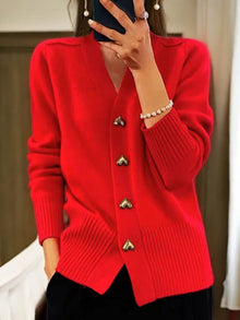Hüftlanger Cardigan Mit Knopfleiste - Frida – Rot