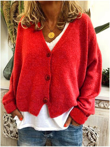 Gemütliche Damen Strickjacke | V-Ausschnitt – Rot