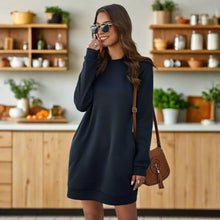 Lässiges Rundhals Kleid Pullover Für Damen | Ideal für den Winter – Marineblau