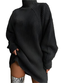 Oversized Strickpullover mit Hohem Kragen für Damen | Ideal für den Winter – Schwarz