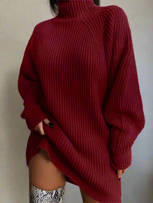 Oversized Strickpullover mit Hohem Kragen für Damen | Ideal für den Winter – Weinrot