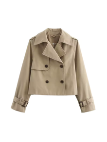 Damen Trenchcoat mit Reverskragen und Gürtelmanschetten – Beige