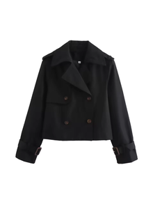 Damen Trenchcoat mit Reverskragen und Gürtelmanschetten – Schwarz