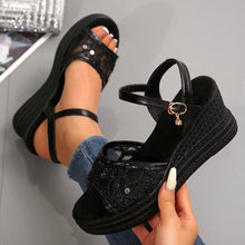 Cara - Normale Keilab Klobige Sandalen – Schwarz