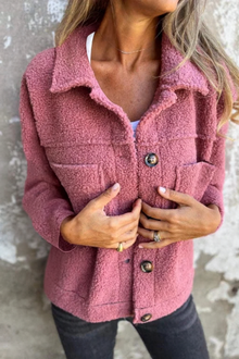 Damen kurze Jacke mit Reverskragen lässig für den Alltag – Rosa