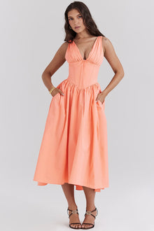 Elodie | Drapiert Hochzeitsgastkleid – Pfirsich