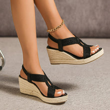 Niyar – Espadrilles Sandalen mit Keilabsatz und gewebtem Fersenriemen – Schwarz