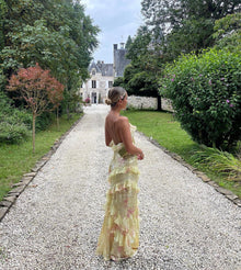 Elegantes ärmelloses Maxikleid – fließend, Sommerhochzeits-Kleid – Gold