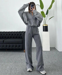 Zweiteiliges Lounge-Set | Oversize-Zipper | Weite Hose – Grau