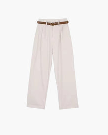 Ava | Plissiert High-Waist Baggy-Hosen mit Gürtel – Creme