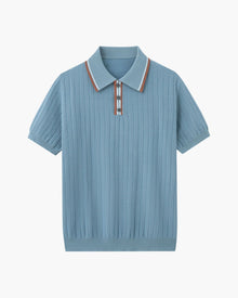 Theo | Sommer Strick-Poloshirt mit Kontrastkragen – Hellblau