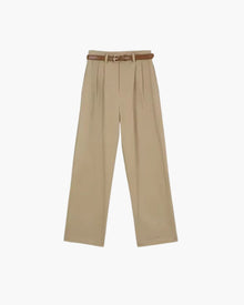 Ava | Plissiert High-Waist Baggy-Hosen mit Gürtel – Khaki