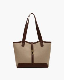Amelia | Canvas Schulter Handtasche mit Lederdetails & Drehverschluss – Braun