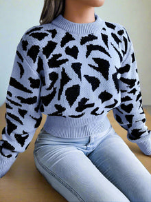 Stilvoller Kurzer Bedruckter und Zopfmuster Strickpullover für Damen | Ideal für den Winter – Blau
