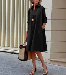 Kahleah – Elegantes Hemdkleid Mit Taschen – Schwarz