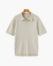 Christian | Herren Kurzarm Fein Rippenstrick Polo-Shirt – Beige