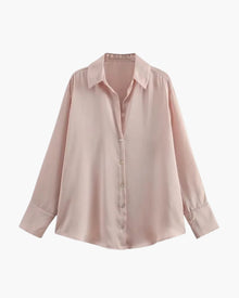 Satin-Style Damenbluse mit Knopfleiste – Elegant, Fließend & Zeitlos – Rosa