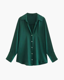 Damen Geknöpft Kragen Bluse – Grün