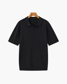 Christian | Herren Kurzarm Fein Rippenstrick Polo-Shirt – Schwarz