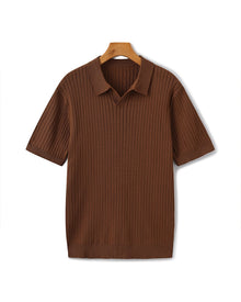 Christian | Herren Kurzarm Fein Rippenstrick Polo-Shirt – Braun
