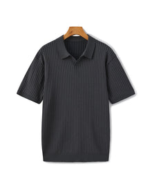 Christian | Herren Kurzarm Fein Rippenstrick Polo-Shirt – Dunkel Grau