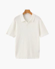Christian | Herren Kurzarm Fein Rippenstrick Polo-Shirt – Creme