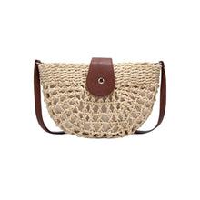 Geflochtene Strohtasche – Veganer Lederhenkel, Sommertasche – Beige