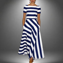 Darcie - Gestreiftes A-Linien-Maxikleid – Blau