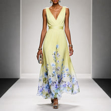 Tanisha - Florales Chiffon-Maxikleid – Gelb