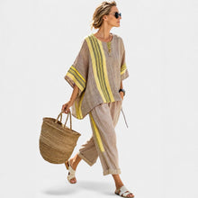 Libbie - Bequemes gestreiftes Tunika- und Hosen-Set – Gelb
