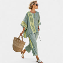 Libbie - Bequemes gestreiftes Tunika- und Hosen-Set – Grün