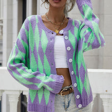 Strickcardigan mit Rautenmuster | Rundhalsausschnitt | Retro-Chic – Lila