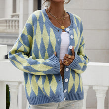 Strickcardigan mit Rautenmuster | Rundhalsausschnitt | Retro-Chic – Blau