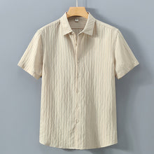 Robert | Spitzer Kragen Knopfleiste Kurzarmhemd – Beige