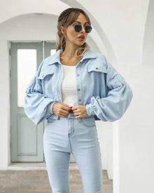 Gekürzte und modische Damen Winterjacke – Himmelblau