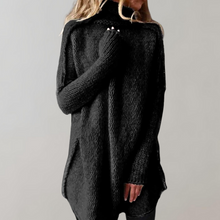 Damen langer Winterpullover mit Stehkragen – Schwarz