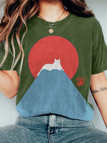 Damen T-Shirt mit japanischem Bergmotiv - Baumwolle - Casual Fit – Grün