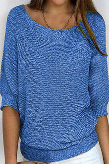 Damen Basic Rundhals Top Einfarbig Casual – Blau