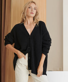 Johanna | Damen Oversized Strickjacke mit Knöpfen – Schwarz