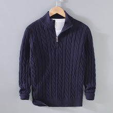 Klassischer Halbzip-Jumper mit Kabelstrickdesign – Marineblau