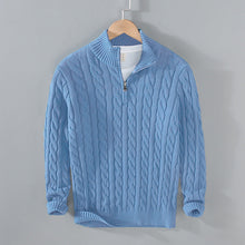 Klassischer Halbzip-Jumper mit Kabelstrickdesign – Hellblau