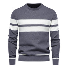 Klassischer Streifenpullover mit Elegantem Rundhalsausschnitt – Dunkelgrau