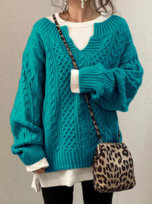 Klobiger Damenpullover mit Kerbrundhals für Wärme – Blau