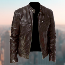 Elegante Lederjacke Mit Geknöpftem Kragen Und Reißverschlusstasche Für Herren | Perfekt für den Alltag – Dunkelbraun
