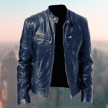 Elegante Vegane Lederjacke mit Reissverschluss für Herren | Ideal für den Winter – Blau