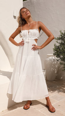 Damen Sommerkleid aus Viskose mit V-Ausschnitt und luftiger Passform – Weiß